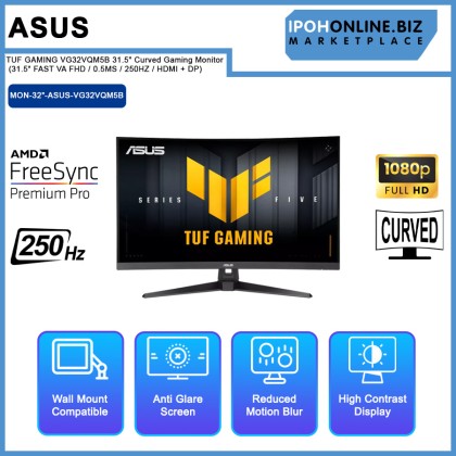 ASUS TUF GAMING VG32VQM5B 31.5" Curved Gaming Monitor (31.5" FAST VA FHD / 0.5MS / 250HZ / HDMI + DP)